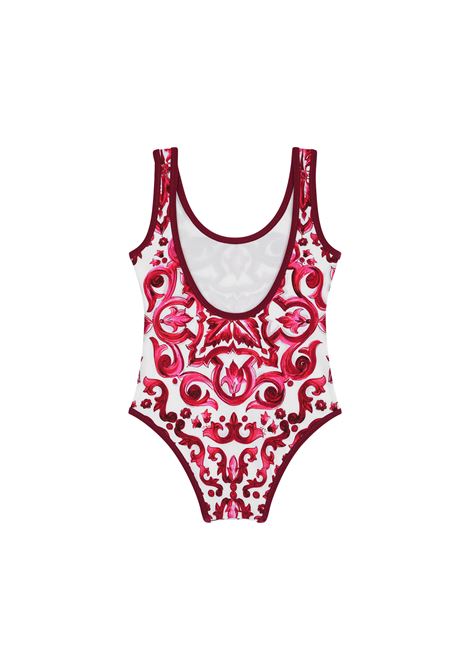 One Piece Swimsuit With Fuchsia Majolica Print DOLCE GABBANA